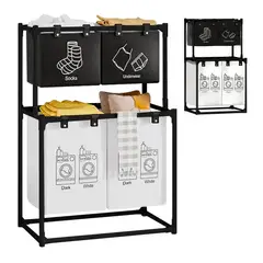 GENERICO - Cesto De Ropa Sucia Organizador 2 Niveles Con Estante Superior
