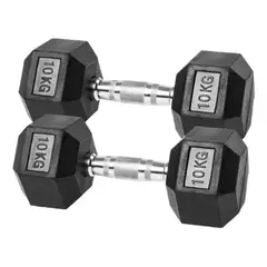 SPORT FITNESS - Mancuernas 10 Kg Encauchadas Hexagonal Para Gimnasio Par