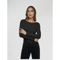 MOLGOA - Body para Mujer Negro Escote Cruzado Manga Larga - The Adele