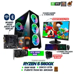AMD - PC GAMER RYZEN 5 5600X / RTX 3050 6GB / 16GB RAM / 1.5TB SSD / A520M-PLUS WIFI / MONITOR ASUS 22"