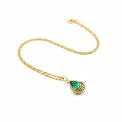 DELUXE - Collar Cadena Con Dije Gota Verde Con Circon En Rodio + Caja