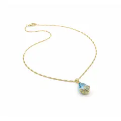DELUXE - Collar Cadena Con Dije Gota Azul Con Circon En Rodio + Caja