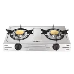 GENERICO - Estufa de Gas de Sobremesa de 2 Quemadores en Acero Inoxidable