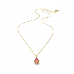 DELUXE - Collar Cadena Con Dije Gota Roja Con Circon En Rodio + Caja