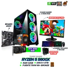AMD - PC GAMER RYZEN 5 5600X / RTX 3050 6GB / 32GB RAM / 1.5TB SSD / A520M-PLUS WIFI / MONITOR ASUS 22"