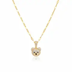 DELUXE - Collar Cadena Con Dije De Oso Pequeño Circon En Acero Inoxidable + Caja