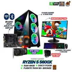 AMD - PC GAMER RYZEN 5 5600X / RTX 3050 6GB / 48GB RAM / 512GB SSD / A520M-PLUS WIFI / MONITOR ASUS 22"
