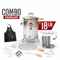 QUE ASADOR - Asador de Barril Ahumador Pequeño 18LB, Combo Familiar