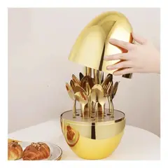 AMERICAN GENERICS - Juego De Cubiertos 24pcs Acero Inoxidable Gold Forma Huevo