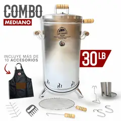 QUE ASADOR - Asador de Barril Ahumador Mediano 30LB, Combo Intermedio