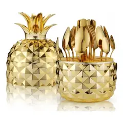 AMERICAN GENERICS - Juego De Cubiertos 24pcs Acero Inoxidable Gold Forma Piña