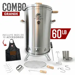 QUE ASADOR - Asador de Barril Ahumador Grande60LB, Combo Emprendedor