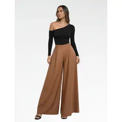 MOLGOA - Pantalón para Mujer Tipo Palazzo Tiro Alto - Malibu Verde Militar