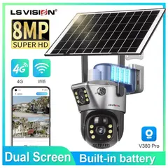 AMERICAN GENERICS - Cámara De Seguridad Con Panel Solar Doble Lente WIFI Alarma Nocturna Movimiento Micro SD