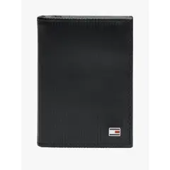 TOMMY HILFIGER - Billetera negra de cuero con monedero y logo