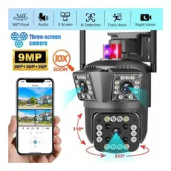 AMERICAN GENERICS - Cámara De Seguridad Con 3 Lentes WIFI Alarma Nocturna Movimiento Micro SD