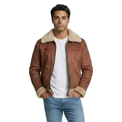SYK - Chaqueta Para Hombre Ovejera Café Miel