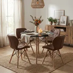 ENTRE NOS HOME - Juego De Comedor Mariposa Con Mesa Redonda De Madera Negra Y 4 Sillas Chocolate 90cm