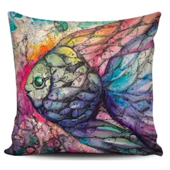 GENERICO - Funda Cojin Decorativo Peces En Colores 01 Sublimado 1 Sola Cara Sin Relleno 47 X 47 Cm