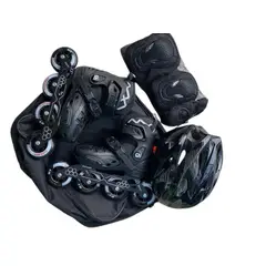 CHICAGO - PATINES SEMIPROFESIONALES ANTICHOQUE AJUSTABLE 32-33-34-35 NEGRO BOTA RIGIDA + KIT + BOLSO