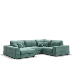 GENERICO - Juego de Sala Moderno en U Esquinero en Tono Azul