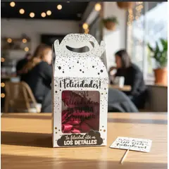 INFANTILES CAJUROMIX - Caja Para Regalo Con Ventana Y Mensajes Especiales Blanco con Negro