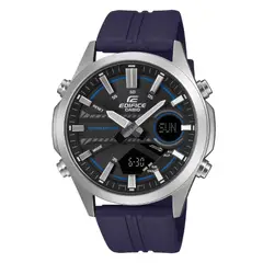 CASIO - Reloj Edifice Para Hombre Doble Hora EFV-C120P-1A2 Correa En Goma Azul Esfera Negra