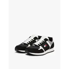 TOMMY HILFIGER - Tenis negro con logo y texturas mixtas