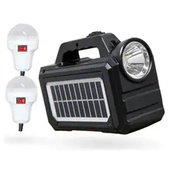 INNOVA - Lámpara Solar Recargable Para Camping Y Hogar Incluye 2 Bombillos Extra Y Carga De Celular Negro Negro