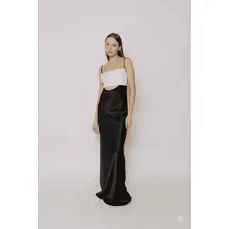 CAMILA SARMIENTO - VESTIDO LARGO BICOLOR BLANCONEGRO