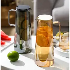 GENERICO - Jarra Vidrio Borosilicato Tapa Acero Inoxidable Resistente Calor y Frío Hogar
