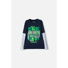 MINECRAFT - Camiseta de manga larga azul para niño