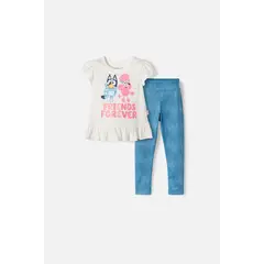 BLUEY - Conjunto de con pantalón largo multicolor para niña 2T a 6T