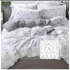 SIRENITAS - Juego de sabanas Sencilla Semi Doble Queen King Blanco Gatos