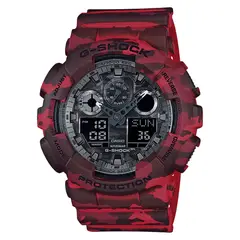 CASIO - Reloj G-SHOCK Para Hombre Deportivo GA-100CM-4ADR Rojo Camuflado Doble Hora