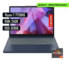 LENOVO - PORTATIL SLIM 3 AMD RYZEN 7 7735HS RAM 24GB DDR5 - SSD 512GB - 15.3 WUXGA AZUL