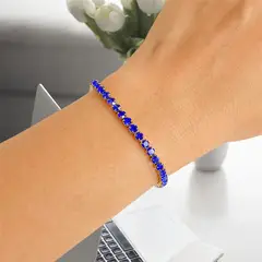 STAINLESS STEEL - Pulsera Tennis Con Piedritas Azul Rey Para Mujer En Acero Inoxidable + Caja