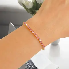 STAINLESS STEEL - Pulsera Tennis Con Piedritas Rosada Para Mujer En Acero Inoxidable + Caja