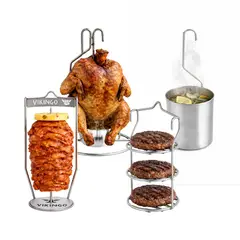 VIKINGO BARRILES - Combo Accesorios x4 para Barril Asador - Pastor, Pollo, Hamburguesas y Vaporera