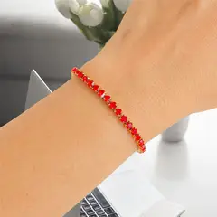 STAINLESS STEEL - Pulsera Tennis Con Piedritas Roja Para Mujer En Acero Inoxidable + Caja