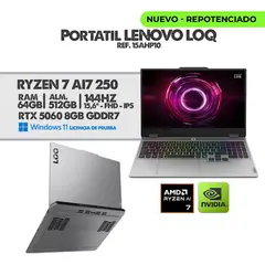 LENOVO - PORTATIL GAMER LOQ RYZEN AI 250- RTX 5060 8GB/ 16" FHD 144HZ/ RAM 64GB - 512GB
