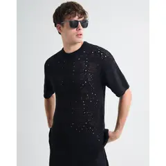 SEVEN SEVEN - Camiseta En Tejido Crochet Para Hombre Negro