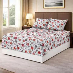 VOYPRE - Juego de Sábanas Estampadas en Microfibra Tamaño Doble Flores Rojas