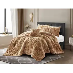 INCO - Cubrelecho Piel en Terciopelo Alto Relieve Miel Estampado para Cama Doble