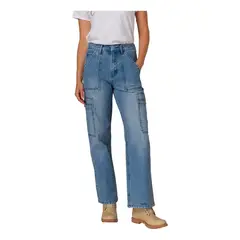 CAT - Pantalon Mujer DENIM RELAXED CARGO Azul