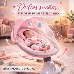 MUNDO BEBE - SILLA MECEDORA MOVIMIENTO LATERAL DESCANSO PROFUNDO PARA BEBES ROSA
