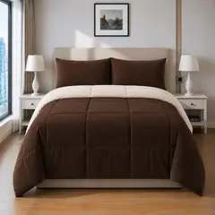 VOYPRE - Edredón Piel de Durazno Sintético Doble Faz Tamaño Doble Marrón Oscuro - Beige. Suavidad y Elegancia