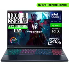 ACER - PORTATIL PREDATOR NEO 16S CORE ULTRA 9-275HX RTX 5060 8GB SSD 1TB RAM 32GB 16" OLED