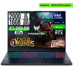 ACER - PORTATIL PREDATOR NEO 16S CORE ULTRA 9-275HX RTX 5060 8GB SSD 2TB RAM 16GB 16" OLED