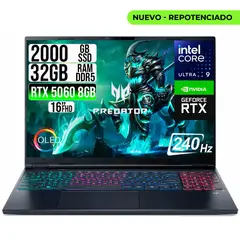ACER - PORTATIL PREDATOR NEO 16S CORE ULTRA 9-275HX RTX 5060 8GB SSD 2TB RAM 32GB 16" OLED